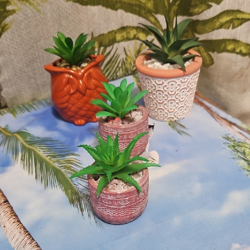 Set Of CACTUS decor 4 Piece Set To pink one white one orange owl Not Real